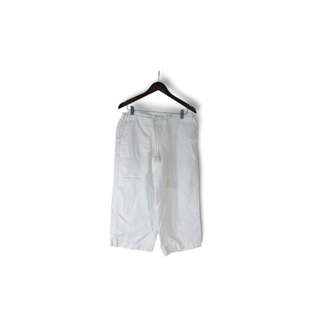 Lauren Ralph Lauren White Linen Cotton Blend Cropped Wide Leg Pants Medium